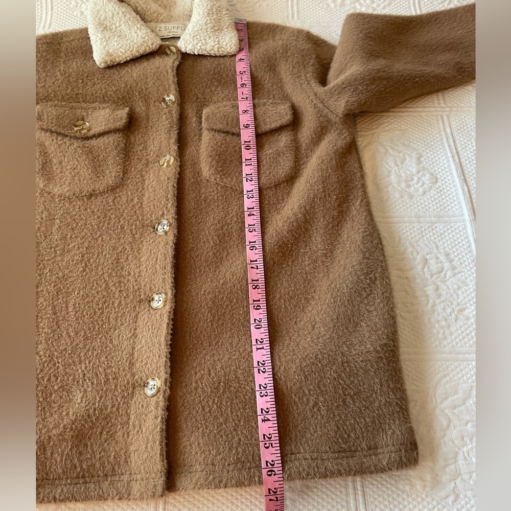 Z Supply Jordan Jacket Sweater Knit/Sherpa Campfire Tan/Brown/Cream XS - Picture 14 of 15